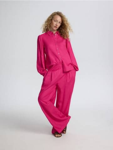 Reserved - Широкі штани з додатком льону - фуксія - 1066P-43X Reserved - Широкі штани з додатком льону - фуксія - 1066P-43X