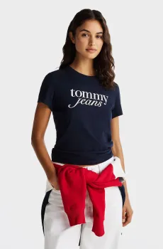 Женская темно-синяя футболка TJW SLIM ESSENTIAL LOGO TEE EXT Синий S Tommy Jeans DW0DW19447