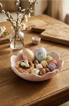 Керамічна миска з квітковим мотивом - пастельний рожевий