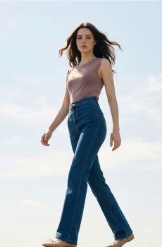 Джинси-кльош з високою талією - темно-синій