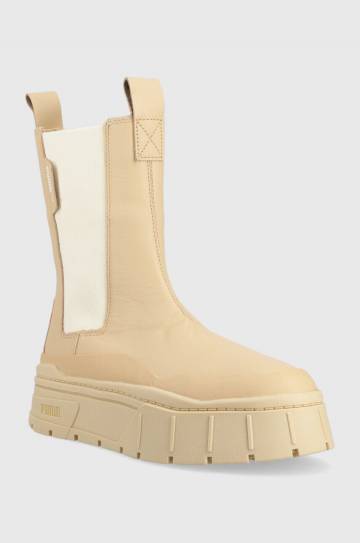 Кожаные полусапоги Puma Mayze Stack женские цвет коричневый на платформе 386272-01 Кожаные полусапоги Puma Mayze Stack женские цвет коричневый на платформе 386272-01