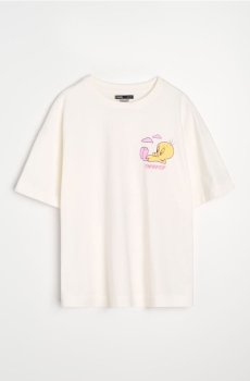 Бавовняна футболка з принтом на спині Tweety - кремовий