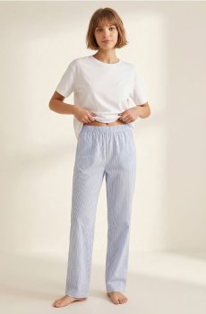 Піжамні штани в смужку з бавовни - light blue