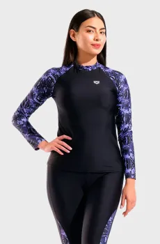 Женский черный лонгслив SWIM L/S RASH VEST ALLOVER Черный L Arena 011097-590
