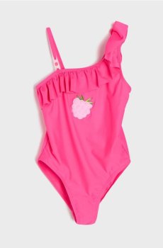 Купальник з воланами та вишитою малиною - рожевий