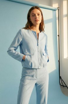 Куртка-бомбер з домішкою віскози та льону - light blue