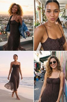 Міді сукня на бретелях із декоративним декольте - золотисто-коричневий