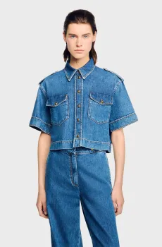 Женская синяя джинсовая рубашка Синий M Sandro SFPCM01442_Blue Jean
