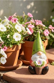 Садова декорація у формі гнома з квіткою - різнобарвний