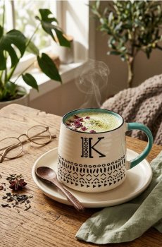 Кам’яна чашка з літерою - ментолово-зелений