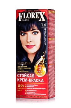 Уценка! Стойкая крем-краска для волос Florex Super 1.6 Иссине-черный, 100 мл