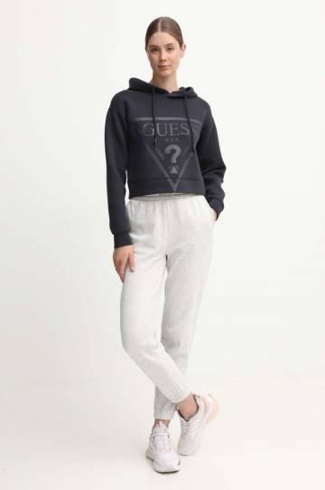 Кофта Guess женская цвет чёрный с капюшоном с принтом