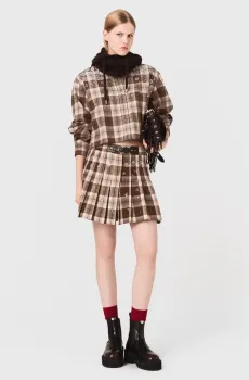 Женская коричневая рубашка в клекту Коричневый 36 MAJE MFPCM00703_Big Brown Check