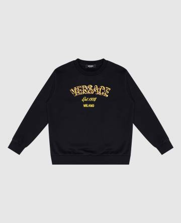 Детский черный свитшот с фактурным логотипом Versace Wild Детский черный свитшот с фактурным логотипом Versace Wild