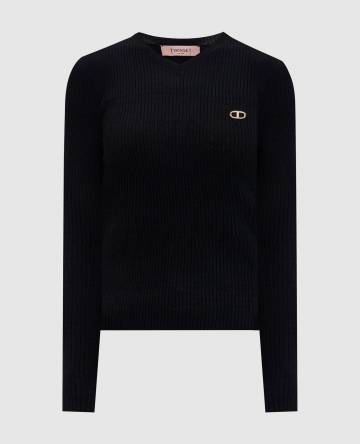 Черный пуловер в рубчик Черный пуловер в рубчик
