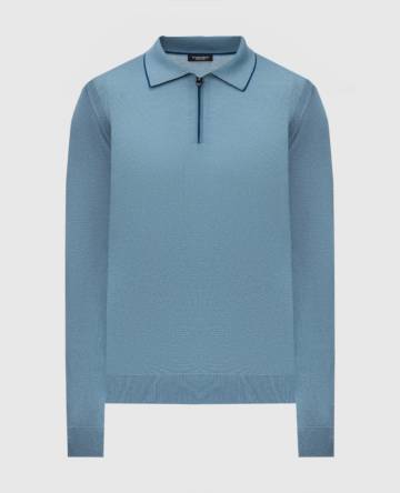 Голубое поло из шерсти, шелка и кашемира