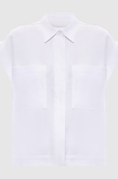 Белая рубашка из льна с коротким рукавом