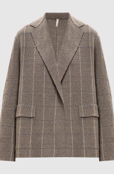 Бежевый жакет из шелка в клетку