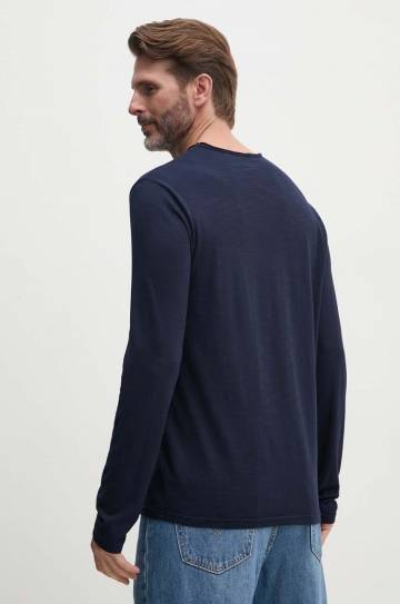 Хлопковый лонгслив United Colors of Benetton цвет синий однотонный 3JE1J19A9