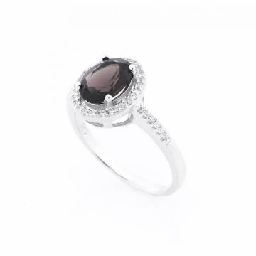 Серебряное помолвочное кольцо с дымчатым топазом и фианитами 111162 Серебряное помолвочное кольцо с дымчатым топазом и фианитами 111162