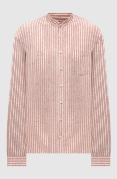 Коричневая рубашка из льна в полоску
