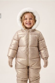 Утеплений комбінезон puffer з капюшоном і хутряним оздобленням - золотий