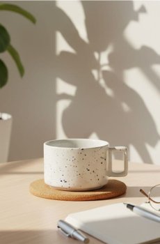 Керамічна чашка в цяточку з ручкою - білий