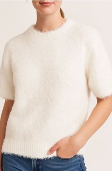 М’яка блузка з короткими рукавами та круглим вирізом - білий