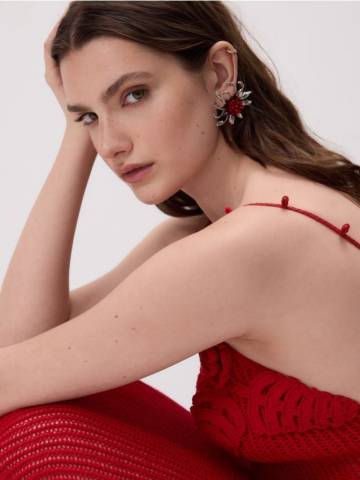 Reserved - Сережки у формі квітів - срібний - 341GA-SLV