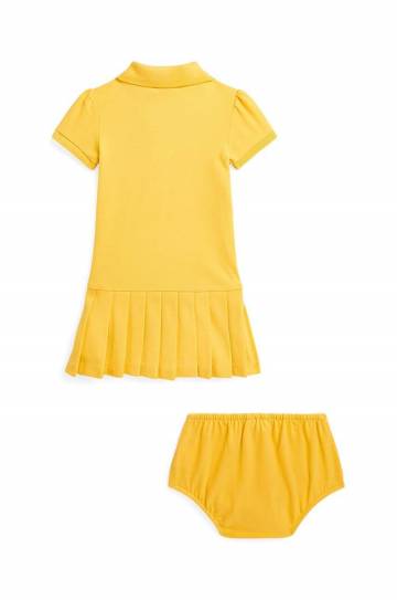 Детское хлопковое платье Polo Ralph Lauren цвет жёлтый mini прямая Детское хлопковое платье Polo Ralph Lauren цвет жёлтый mini прямая