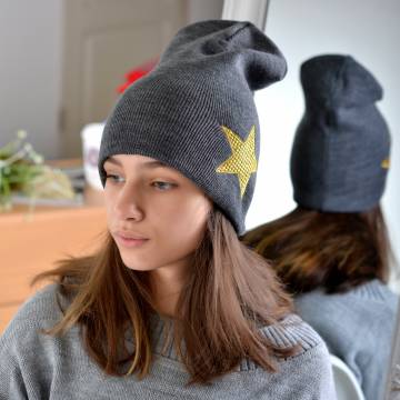 Шапки Lemanta Шапка для дівчаток темно сіра (звезда золото) Шапки Lemanta Шапка для дівчаток темно сіра (звезда золото)