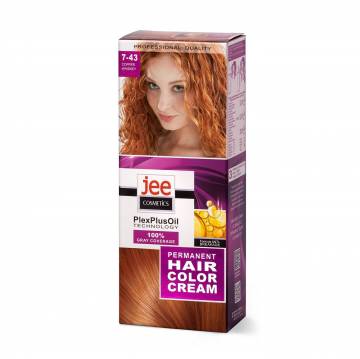 Стойкая крем-краска для волос Jee Cosmetics Permanent Hair Color Cream 7-43 Медный виски, 115 мл Стойкая крем-краска для волос Jee Cosmetics Permanent Hair Color Cream 7-43 Медный виски, 115 мл