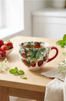 Керамічне горнятко з полуничним мотивом - червоний