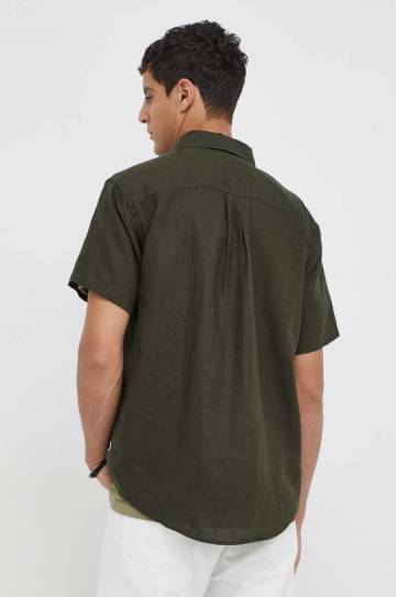 Льняная рубашка Les Deux цвет зелёный regular воротник button-down Льняная рубашка Les Deux цвет зелёный regular воротник button-down