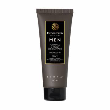 Парфюмированный гель-шампунь для душа 3 в 1 Liora French Charm Men Perfumed Shower Gel-Shampoo Aqua Woody мужской, 260 мл Парфюмированный гель-шампунь для душа 3 в 1 Liora French Charm Men Perfumed Shower Gel-Shampoo Aqua Woody мужской, 260 мл