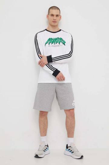 Хлопковый лонгслив adidas Originals Flames цвет белый с принтом IS2917 Хлопковый лонгслив adidas Originals Flames цвет белый с принтом IS2917