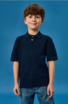 Бавовняне поло з декоративними ґудзиками - темно-синій