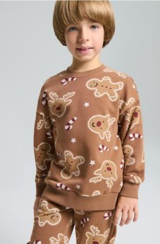 Різдвяна кофта з принтом пряників та оленів - темно коричневий