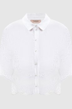Белая блуза из льна с кружевом