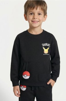 Світшот із круглим вирізом і принтом Pokemon - чорний