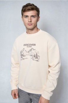 Світшот із круглим вирізом і принтом - бежевий