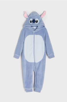Флісова піжама onesie з капюшоном і 3D вушками Stitch - блакитний