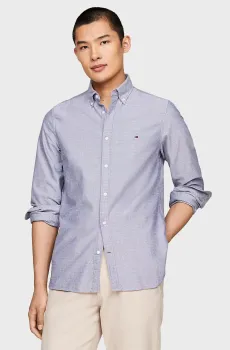 Мужская голубая рубашка в горошек OXFORD DOBBY SF Голубой S Tommy Hilfiger MW0MW35769