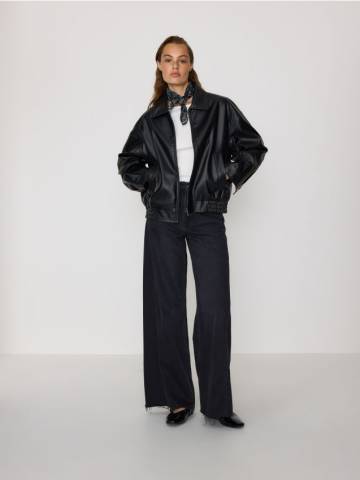 Reserved - Бомбер куртка з коміром - чорний - VZ751-99X