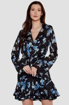 Женское черное платье с узором Черный M Guess W5RK35.WDW82;P7UN