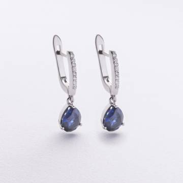 Серебряные серьги с сапфирами и фианитами 2529/1р-HSPH Серебряные серьги с сапфирами и фианитами 2529/1р-HSPH