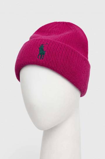 Шерстяная шапка Polo Ralph Lauren цвет розовый из толстого трикотажа шерсть Шерстяная шапка Polo Ralph Lauren цвет розовый из толстого трикотажа шерсть