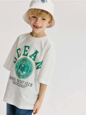 Reserved - Бавовняна футболка з принтом - кремовий - 358DF-01X