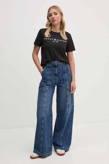 Хлопковая футболка Tommy Hilfiger женская цвет чёрный WW0WW40276 Хлопковая футболка Tommy Hilfiger женская цвет чёрный WW0WW40276