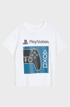 Бавовняна футболка loose з принтом PlayStation - білий